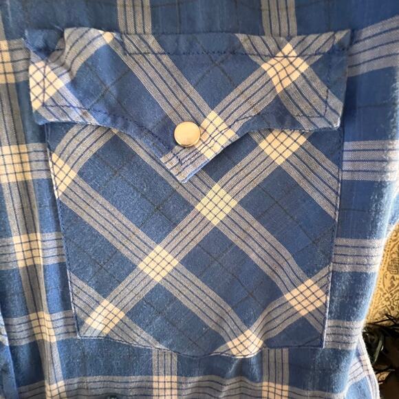Youngbloods Western Pearl Snap Blue Plaid Shirt Rodeo Womens Large - Picture 7 of 13